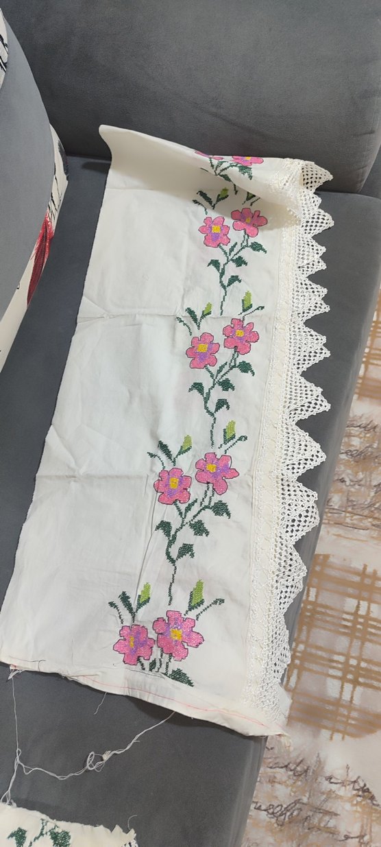 Pembe Nakışlı El İşi Dantel Kenar - Görsel 2