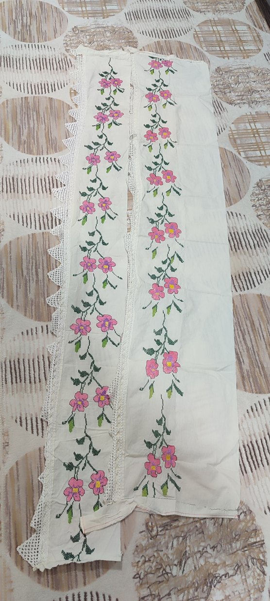 Pembe Nakışlı El İşi Dantel Kenar - Görsel 3