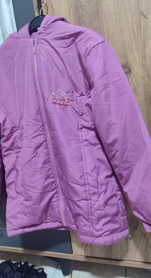 Kapüşonlu Mor Kız Çocuk Mont - Görsel 2