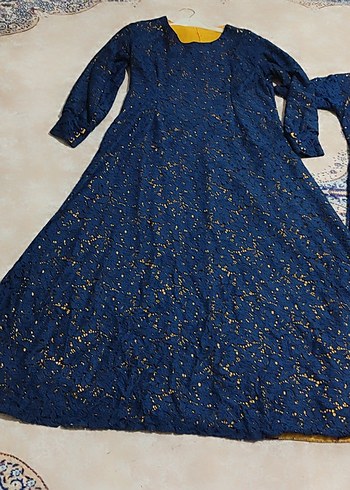 Mavi Uzun Kollu Bohem Kadın Elbisesi - Görsel 5