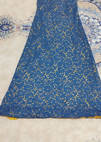 Mavi Uzun Kollu Bohem Kadın Elbisesi - Görsel 7