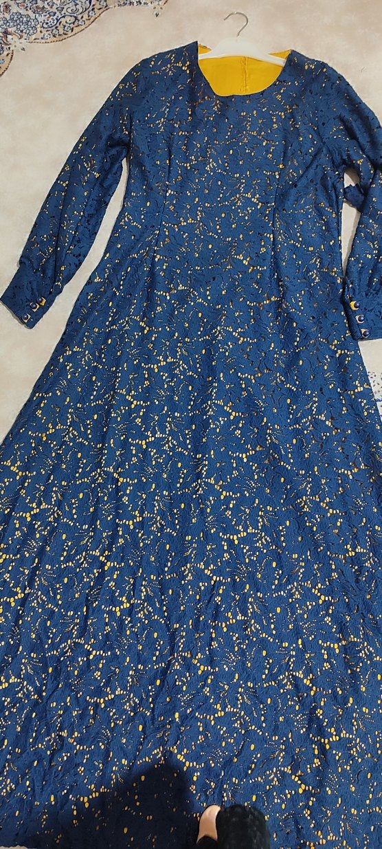 Mavi Uzun Kollu Bohem Kadın Elbisesi - Görsel 2