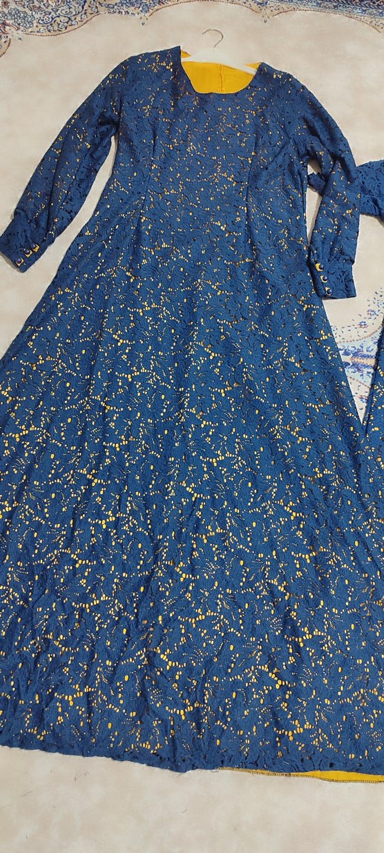 Mavi Uzun Kollu Bohem Kadın Elbisesi - Görsel 4