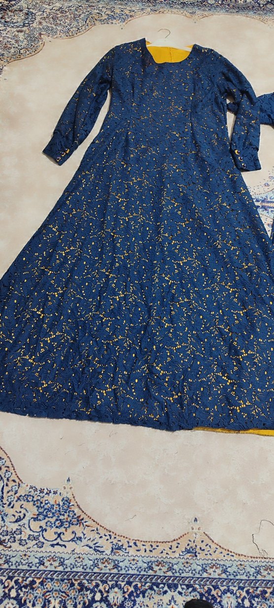 Mavi Uzun Kollu Bohem Kadın Elbisesi - Görsel 3