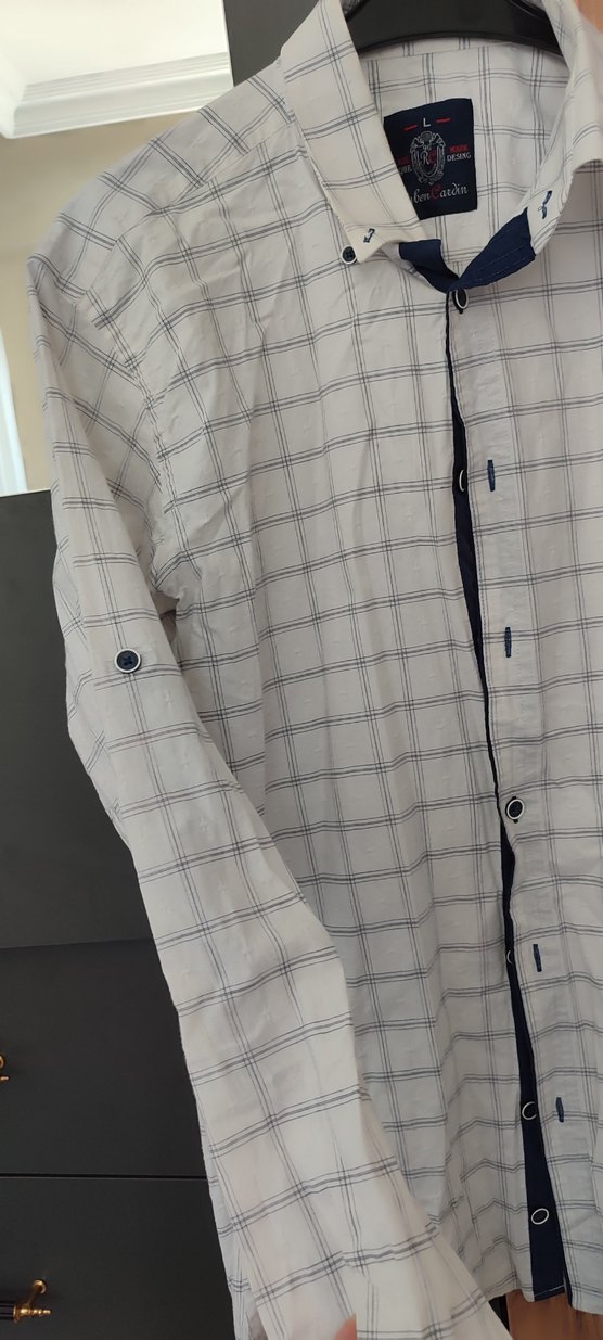 Erkek Beyaz Gri Kareli Uzun Kollu Gömlek - Görsel 2