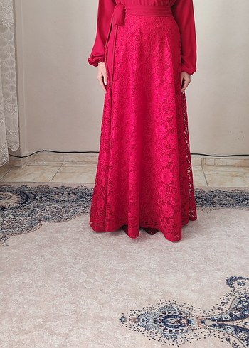 Kırmızı Uzun Kollu Drapeli Abiye Elbise - Görsel 5