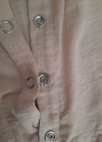 Bej Uzun Kollu Keten Kadın tunik yazlık - Görsel 5