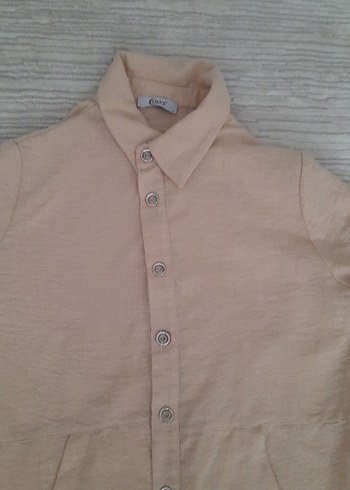 Bej Uzun Kollu Keten Kadın tunik yazlık - Görsel 2