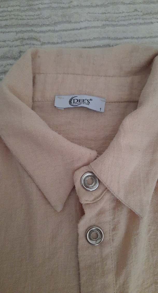 Bej Uzun Kollu Keten Kadın tunik yazlık - Görsel 3