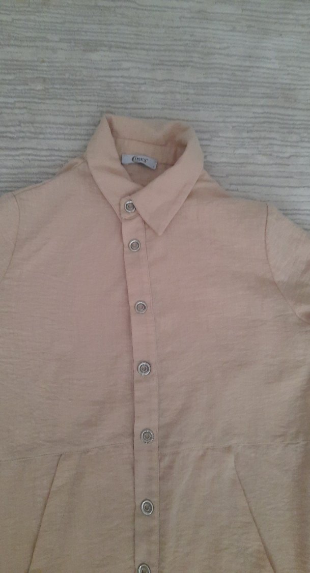 Bej Uzun Kollu Keten Kadın tunik yazlık - Görsel 2