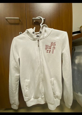 Zara Kadın Beyaz Kapüşonlu Fermuarlı Sweatshirt y2k
