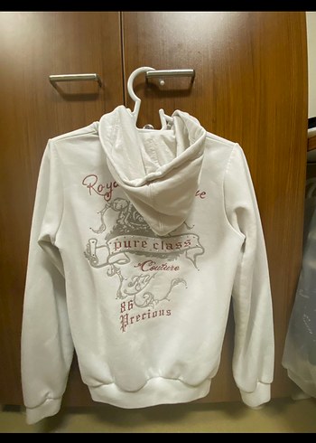 Kadın Beyaz Kapüşonlu Fermuarlı Sweatshirt y2k