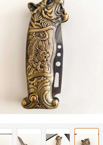 Ejderha Figürlü Altın Renk Çakmaklı Çakı - Görsel 5