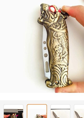 Ejderha Figürlü Altın Renk Çakmaklı Çakı - Görsel 2