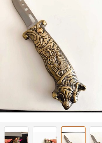 Ejderha Figürlü Altın Renk Çakmaklı Çakı - Görsel 3