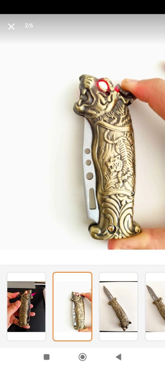 Ejderha Figürlü Altın Renk Çakmaklı Çakı - Görsel 2