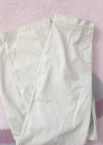 m Beden Bej Deri Kadın Pantolon