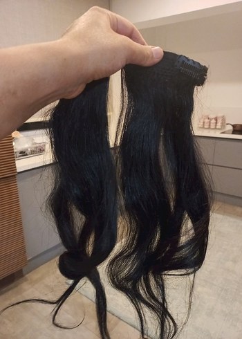 şac peruk gerçek saç yarım ay şeklinde 2 adet yanlar var 43cm - Görsel 6