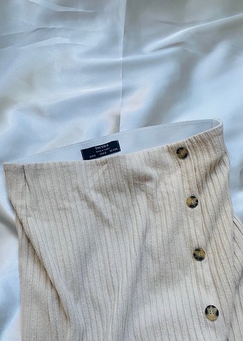 Düğmeli Bej Hamile Midi Etek - Görsel 3