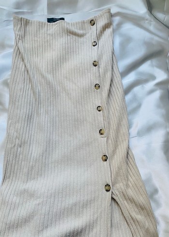 Düğmeli Bej Hamile Midi Etek - Görsel 5