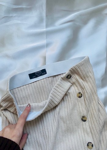 Düğmeli Bej Hamile Midi Etek - Görsel 2