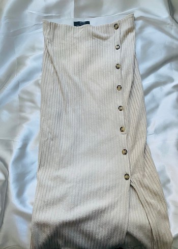 Düğmeli Bej Hamile Midi Etek - Görsel 4