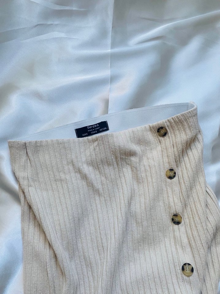 Düğmeli Bej Hamile Midi Etek - Görsel 3