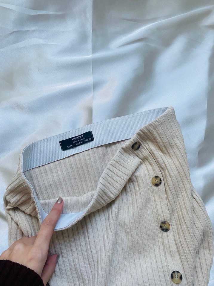 Düğmeli Bej Hamile Midi Etek - Görsel 2