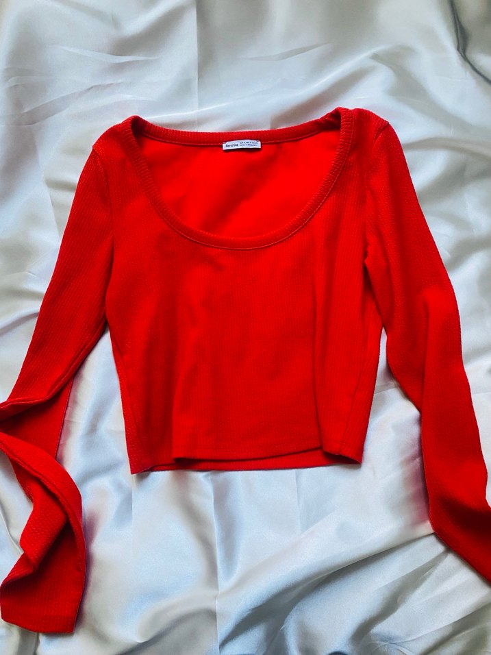 Kırmızı Kadın Triko Uzun Kollu Bluz - Görsel 3