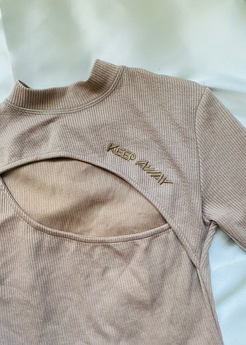 Bej Uzun Kollu Yüksek Yakalı Triko Elbise - Görsel 2