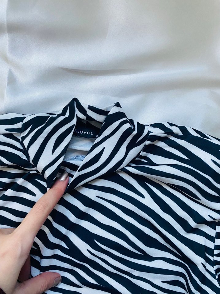 Zebra Desenli Uzun Kollu Yüksek Yaka Bluz - Görsel 4