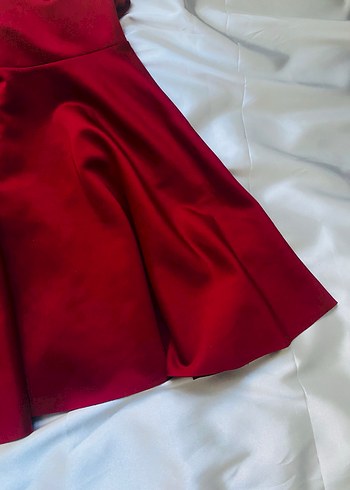 Kırmızı Midi Yüksek Yakalı Drapeli Abiye Elbise - Görsel 3