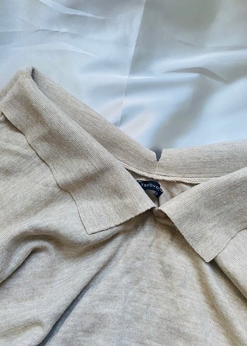 Bej Kadın Keten Gömlek Yaka Düğmeli Kazak - Görsel 3