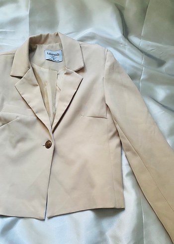 Bej Düğmeli Kadın Blazer Ceket - Görsel 3