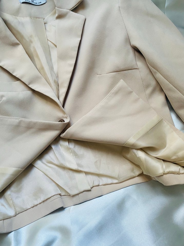 Bej Düğmeli Kadın Blazer Ceket - Görsel 4