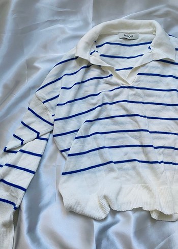 Kadın Beyaz Çizgili Uzun Kollu Triko - Görsel 2