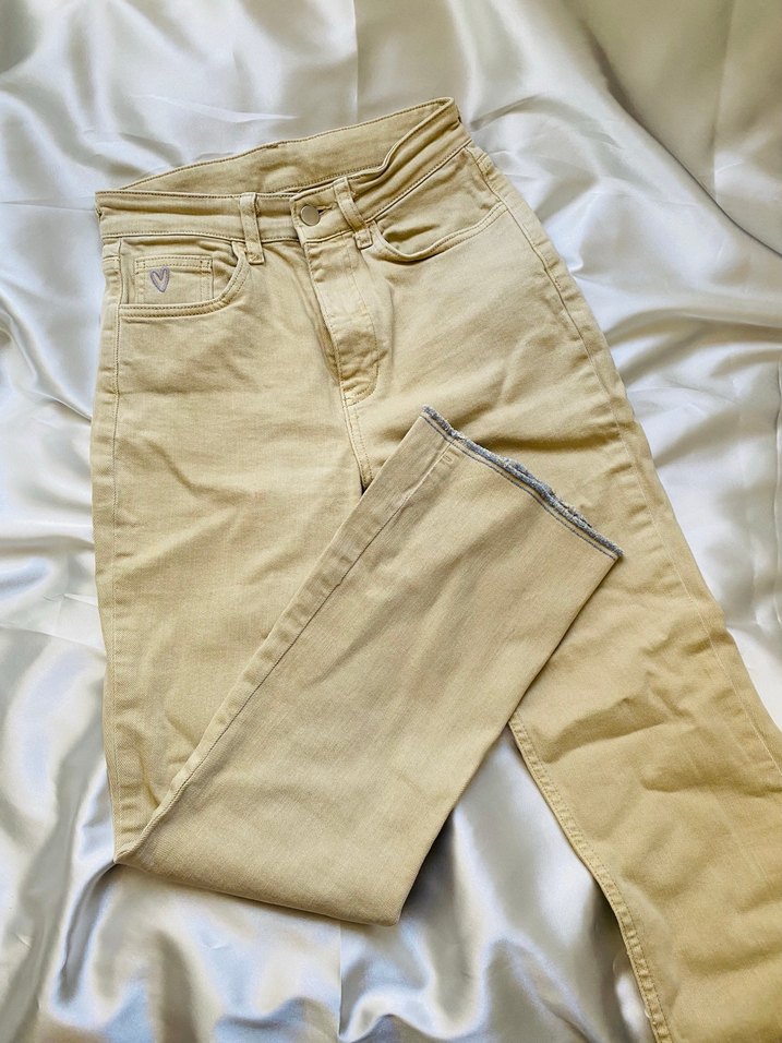 Bej Midi Kadın Kot Pantolon - Görsel 5