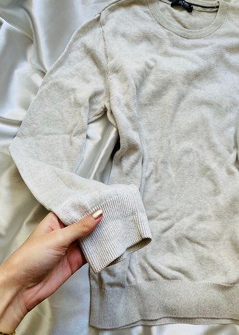 Gri Kadın Uzun Kollu Keten Basic Kazak - Görsel 2