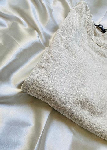 Gri Kadın Uzun Kollu Keten Basic Kazak - Görsel 6