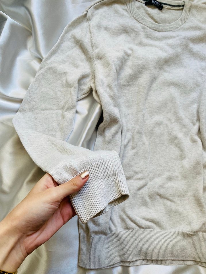 Gri Kadın Uzun Kollu Keten Basic Kazak - Görsel 2