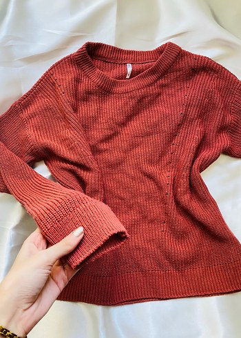 Kırmızı Örgü Kadın Kazak - Görsel 2