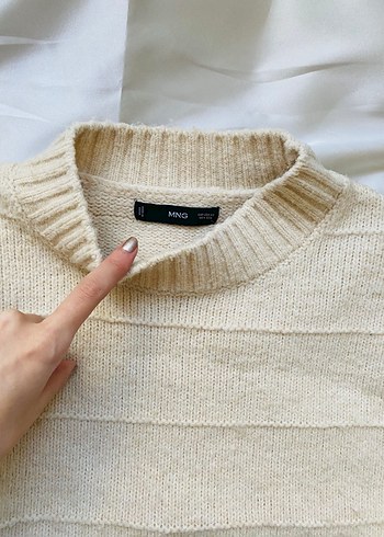 Mango Bej Kadın Kazak, Yuvarlak Yaka, Salaş - Görsel 3