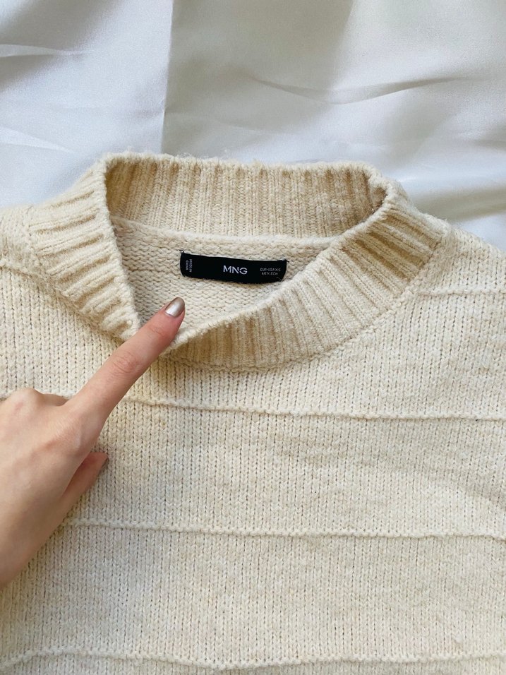 Mango Bej Kadın Kazak, Yuvarlak Yaka, Salaş - Görsel 3