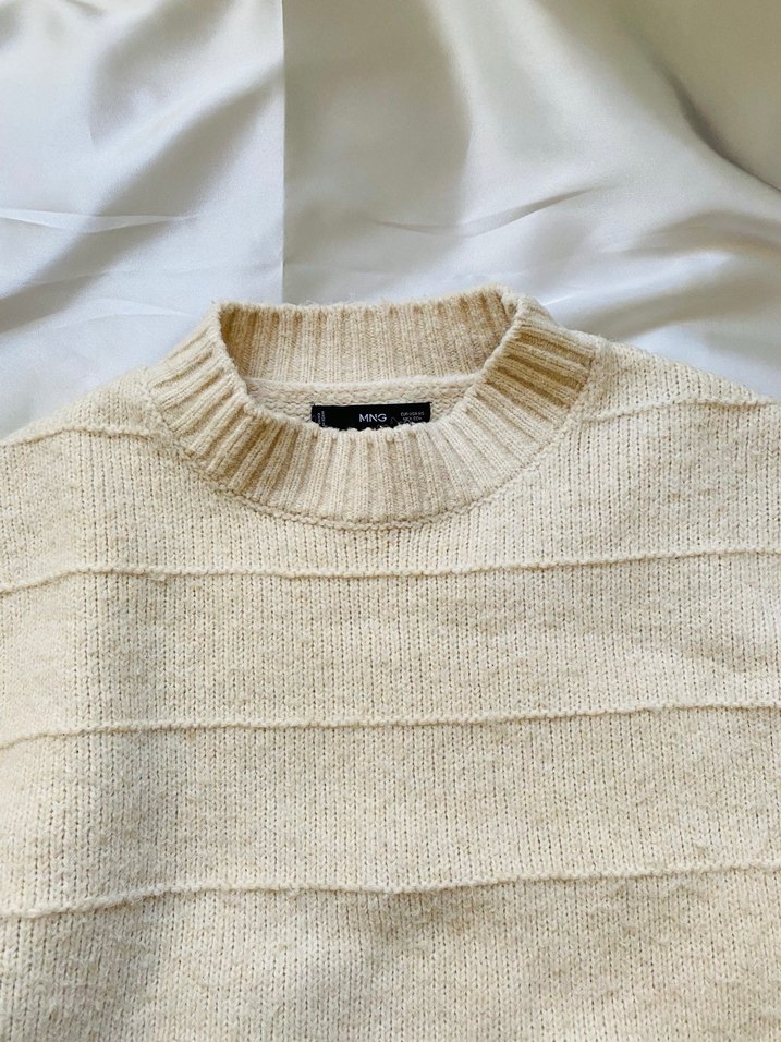 Mango Bej Kadın Kazak, Yuvarlak Yaka, Salaş - Görsel 4