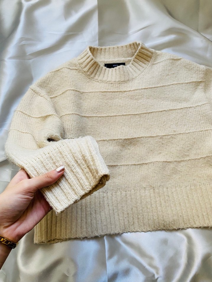 Mango Bej Kadın Kazak, Yuvarlak Yaka, Salaş - Görsel 2