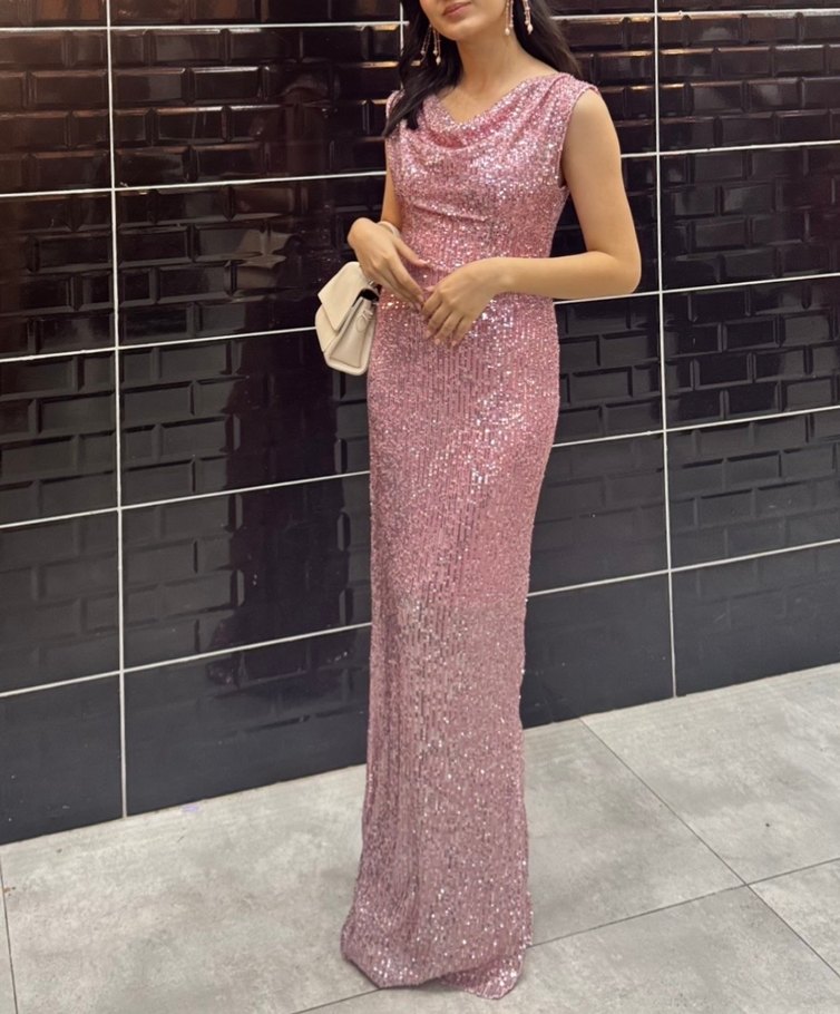 Pembe pullu Abiye elbise - Görsel 2