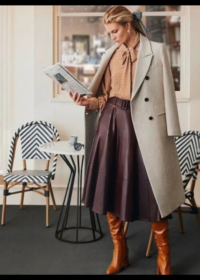 Suni deri midi etek - Görsel 2