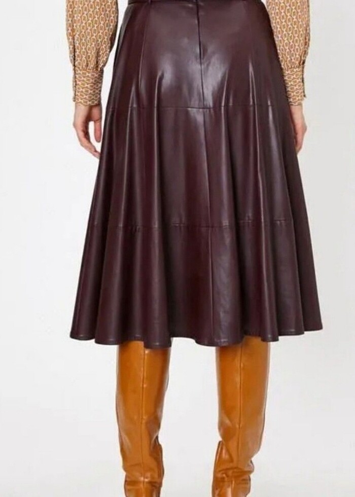 Suni deri midi etek - Görsel 4