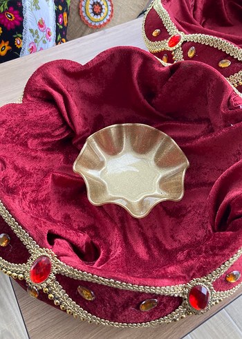 Kırmızı Kadife Taşlı kına tepsisi - Görsel 2