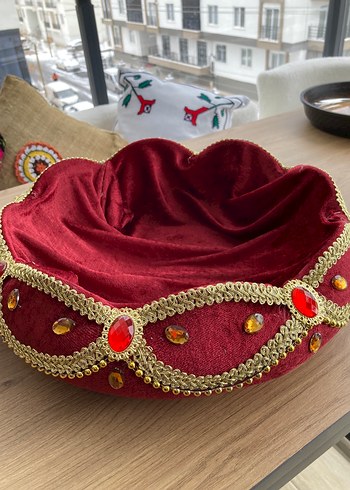 Kırmızı Kadife Taşlı kına tepsisi - Görsel 3